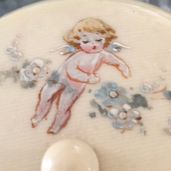Antique Celluloid hand painted Cherub Powder Box - Picture 2 of 10